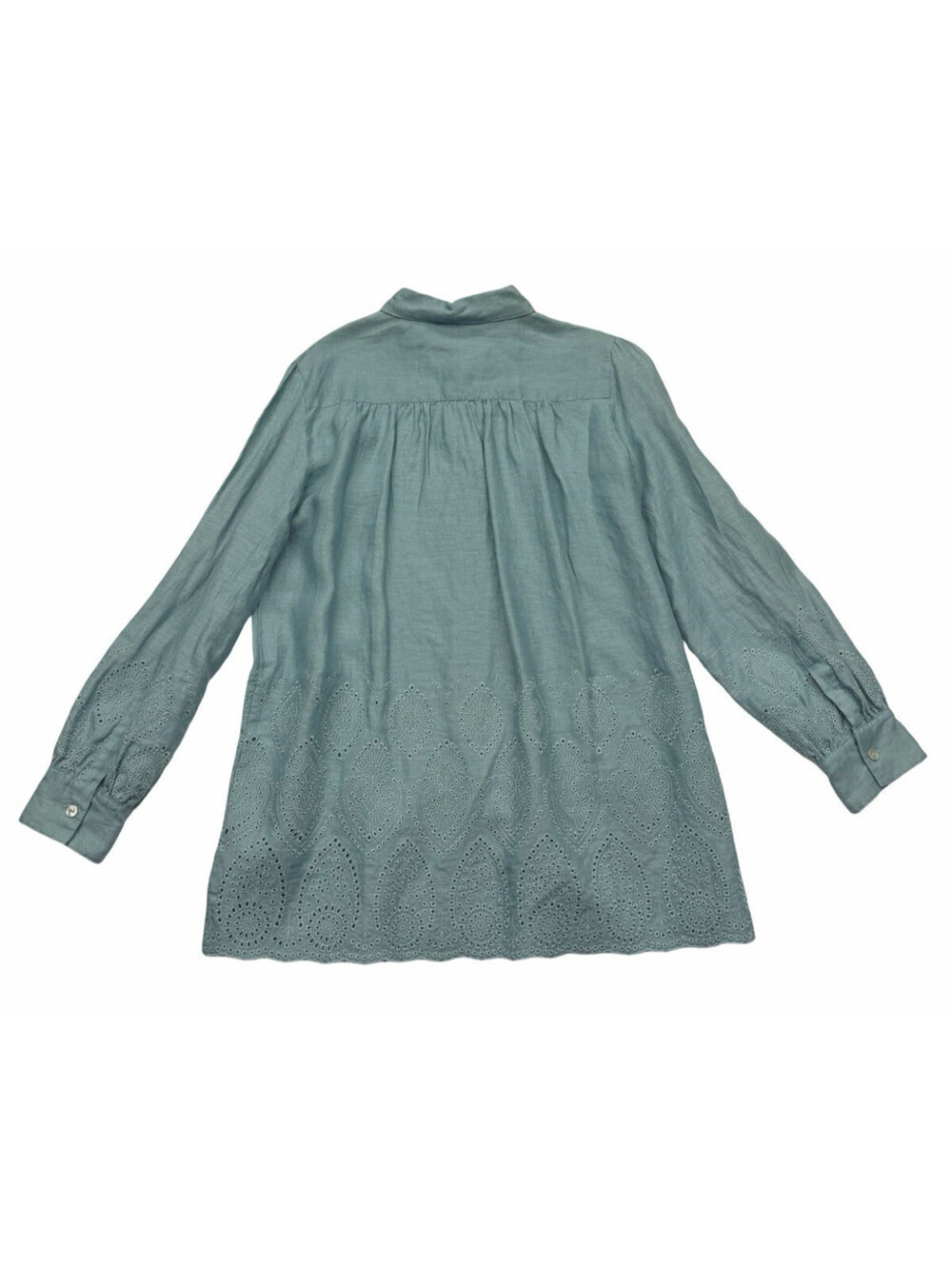 Elie Tahari Lesley Shirt & Pant 2 Piece Set Embroidered Linen Blue Breeze Size M - Picture 3 of 11